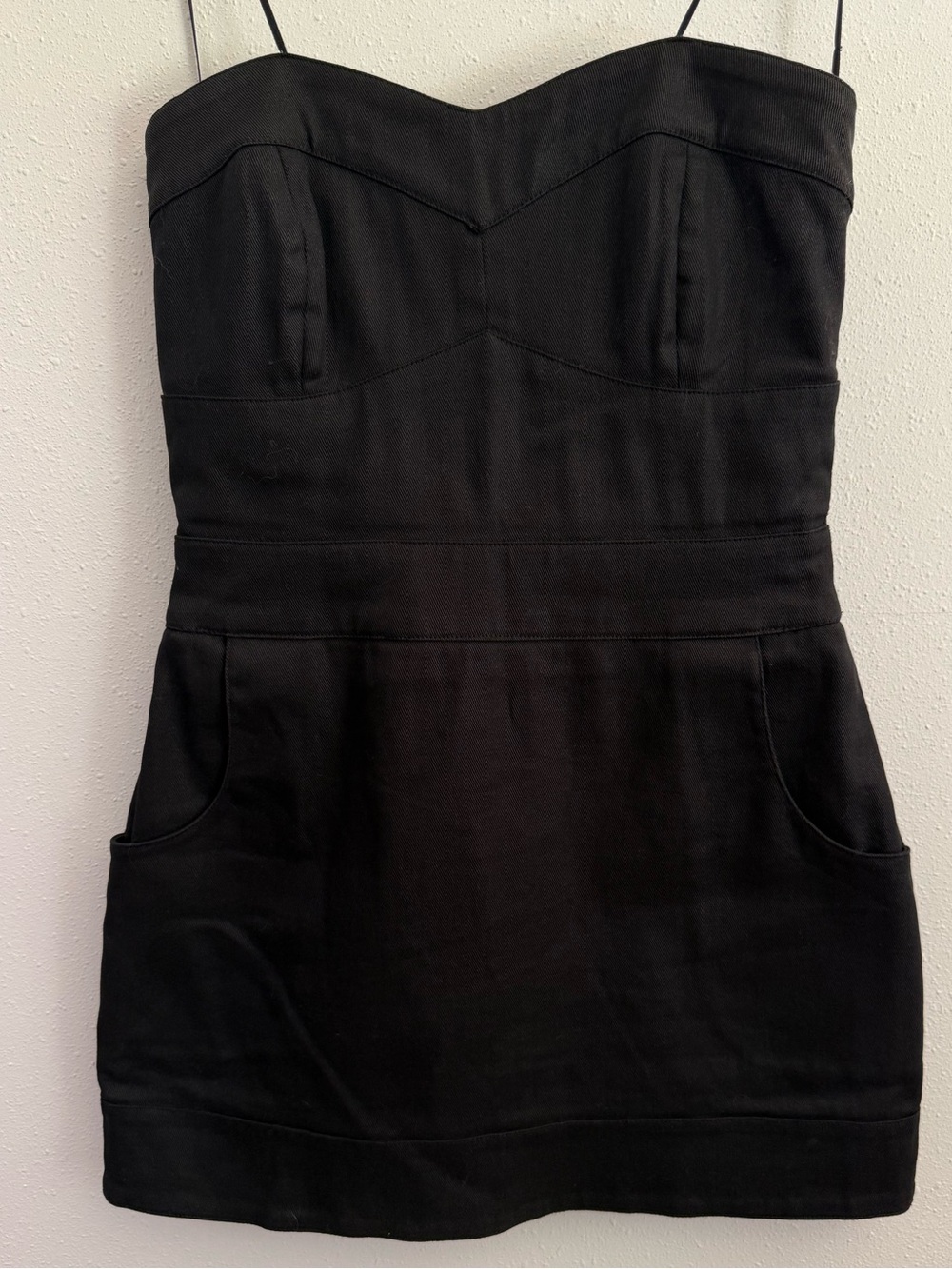 Wish Black Strapless Mini Dress Sweetheart Neck Pockets Size L